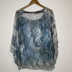 Avenue Blue and White Lace Overlay Blouse